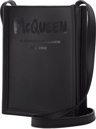 Alexander McQueen Mens Logo-Embossed Crossbody Bag Black Others