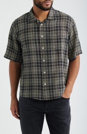 Corridor Plaid Seersucker Short Sleeve Button-Up Shirt in Black at Nordstrom, Size Xx-Large