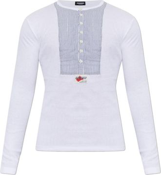 Dsquared2 V-hals T-shirt - Heren - Longsleeves - Wit - S - Katoen - Tops