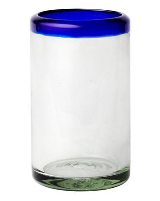 10 Strawberry Street Set Of 6 Cobalt Rim Hiball Handblown Mexican Glasses