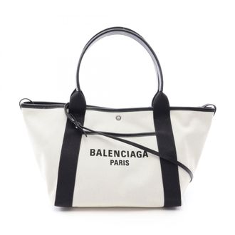 Balenciaga Black Ivory Canvas Leather Handbag Tote Bag (Pre-Owned)