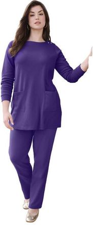 Roaman's Snap Button Boatneck Soft Knit Tunic in Midnight Violet at Nordstrom, Size 36