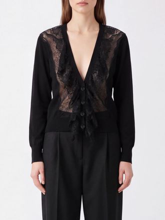 Blumarine Cardigan in lana vergine con scollo a V e inserti in pizzo