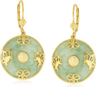 Ross-Simons Jade Good Fortune Butterfly Drop Earrings in 18kt Gold Over Sterling
