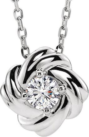 Pompeii3 1/6 Ct Diamond Solitaire Knot Pendant 14k White Gold Necklace 7.8MM
