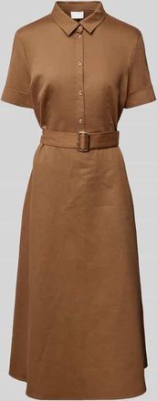 Jake*s Regular Fit Midikleid aus Baumwoll-Mix mit Leinen-Anteil in Mittelbraun, Gr&ouml;&szlig;e 32