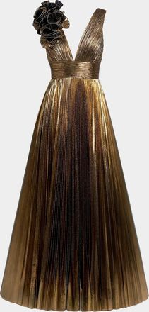 Mac Duggal Metallic Pleated Ombr&eacute; Gown