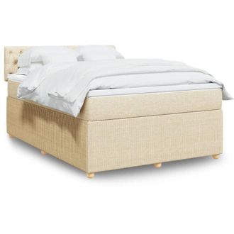 vidaXL Cama Box Spring Con Colch&oacute;n Tela Color Crema 140x190 Cm Vidaxl
