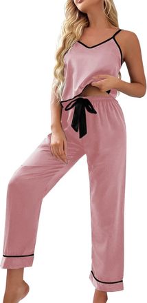 Generic Womens Pajamas Silk ice Silk Pajamas Womens Summer Suspenders Trousers Two-Piece Suit Home wear Thin Section Gifts for Women Set
