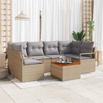 vidaXL Vidaxl - Conjunto De Sof&aacute; De Jard&iacute;n Con Coj&iacute;n 7 Pcs Beige Polirat&aacute;n