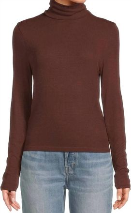 Michael Stars Martha Turtleneck Ruched Sides Sweater In Espresso