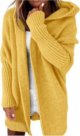 Generic Womens Cardigans Winter Open Front Long Cardigans Loose Fitting Chunky Knit Kimono Hooded Sweater Coat Plus Size Soft Solid Cable Knit Sweater Fall Wi