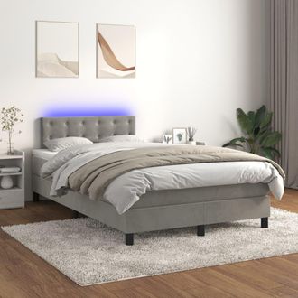 vidaXL Cama Box Spring Colch&oacute;n Y Led Terciopelo Gris Claro 120x200 Cm Vidaxl