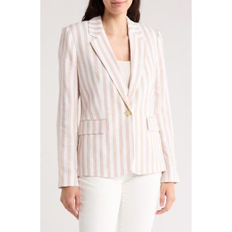 Elie Tahari The Helena Striped Blazer Jacket in Sand And White Stripe at Nordstrom Rack, Size 16