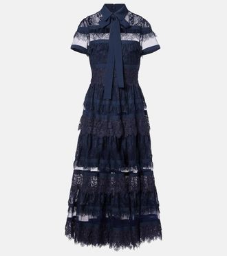 Elie Saab Abito midi in pizzo con fiocco