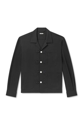 Bode Astor Trillium Camp-Collar Embroidered Wool Shirt