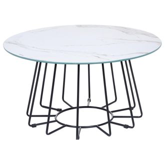 Beliani Mesa De Centro Efecto M&aacute;rmol De Vidrio Templado Blanco Negro 80 Cm Tablero Bernie