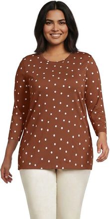 Lands End 3/4 Sleeve Cotton Supima Tunic in Rich Ginger Brown Polka Dot at Nordstrom, Size 3X