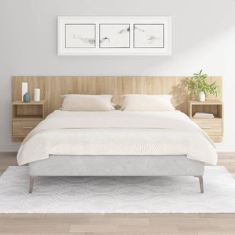 vidaXL Cabecero De Cama Con Mesitas Madera Contrachapada Roble Sonoma Vidaxl