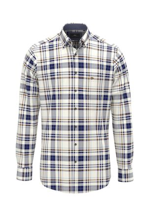 Fynch-Hatton Langarmhemd FYNCH-HATTON, Herren, Gr. 4XL, N-Gr, blau (misty blau), Jersey, Obermaterial: 100% Baumwolle, kariert, regular fit taillenbedeckt, Mansche