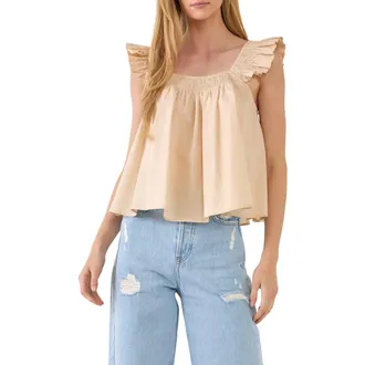English Factory Ruffle Detail Cotton Tank in Beige at Nordstrom Rack, Size X-Small