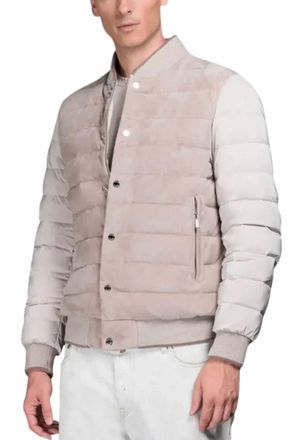 Moorer Fur Hood Mixed-Fabric Mid-Length Parka In Pearl