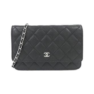 Chanel Black Bordeaux Grained Calfskin Chain/Shoulder Wallet (Pre-Owned)