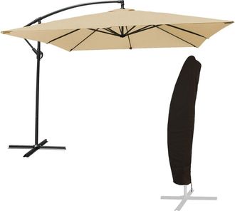 Happy Garden Sombrilla cuadrada exc&eacute;ntrica de lona beige 2,7 x 2,7 m con funda