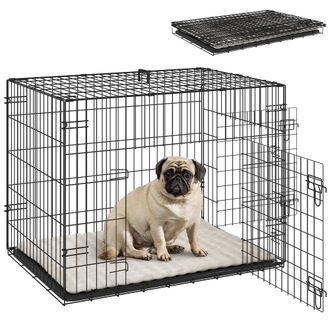 OEM Jaula Para Perros Plegable Con Coj&iacute;n Puertas Bandeja Extra&iacute;ble Y Marco De Alambre Met&aacute;lico 75x48,5x53 Cm Negro Y Beige