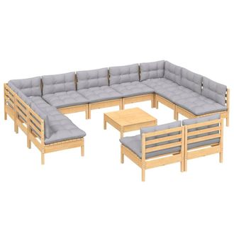 vidaXL Muebles De Jard&iacute;n 12 Pzas Y Cojines Gris Madera Maciza De Pino Vidaxl