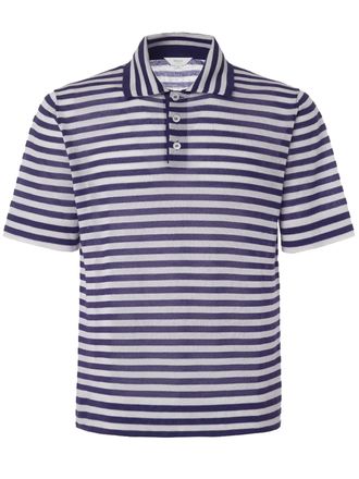 Malo Blue Polo Short-Sleeved Striped Cashmere Polo
