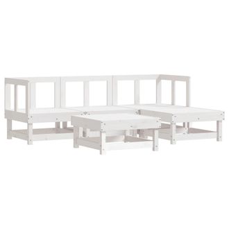 vidaXL Juego De Sof&aacute;s De Jard&iacute;n 5 Piezas Madera Maciza De Pino Blanco Vidaxl