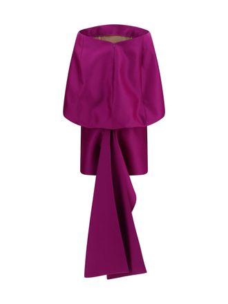 Balenciaga Off-Shoulder Wool Silk Dress - Purple
