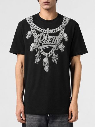 Philipp Plein T-shirt in cotone nero con stampa Skull e logo Hexagon
