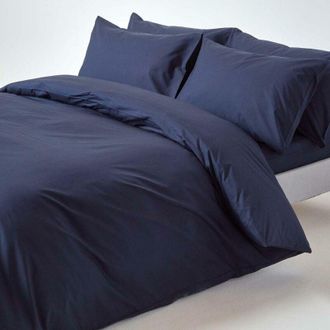 Homescapes Homescapes - Navy Blue Egyptian Cotton Duvet Cover Set 200 Thread Count, King - Navy blue
