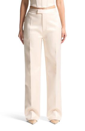 Mani&egrave;re De Voir Bella Satin Tailored Trousers in Champagne at Nordstrom, Size 12