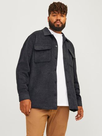 Jack & Jones Plus Size Langarmhemd JJEBRADLEY OLLIE OVERSHIRT LS NOOS PLS, Herren, Gr. 6XL, N-Gr, schwarz, Web, Obermaterial: 70% Polyester, 26% Polyacryl, 2% Polyamid, 1% W