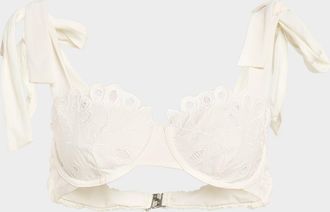 SIMKHAI Sofie Embroidered Tie-Strap Bikini Top