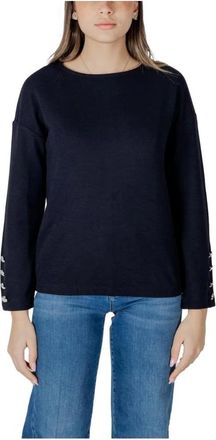Street One Sweater met lange mouwen en ronde hals met knoopdetail - Dames - Sweatshirts & Hoodies - Blauw - Maat: M