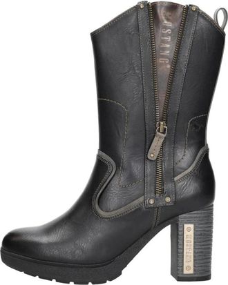 Mustang Enkellaarsjes Hak - Dames - Laarzen met Hak - Zwart - 40 EU - Schoenen