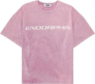 Msgm Pink Graphic Crew Neck T-Shirt