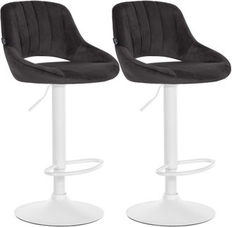 Clp Juego De 2 Taburetes De Bar Milet De Terciopelo Negro Metal Blanco Mate