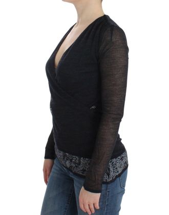 Ermanno Scervino Womens Black Wool Blend Stretch Long Sleeve Sweater Rayon Clothing