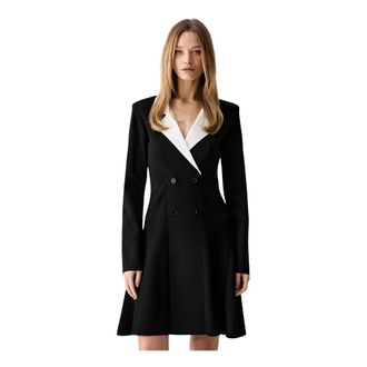 Karl Lagerfeld Kleedjes, Dames, Zwart, XS, Nylon, Monochrome Gebreide Blazer Jurk