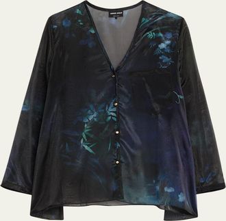 Giorgio Armani Shimmering Floral Charmeuse Button-Down Shirt