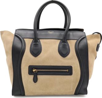 Celine Beige Black Suede Leather Handbag Tote Bag (Pre-Owned)