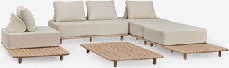 Sklum Conjunto De Jard&iacute;n Con Sof&aacute; Modular Chaise Longue De 3 Piezas, Mesa Auxiliar, Sill&oacute;n Y Mesa De Centro 160x95 Cm En Acacia Portet Sklum