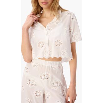 Cami NYC Xana Floral Embroidery Woven Crop Top in Macadamia at Nordstrom, Size X-Large