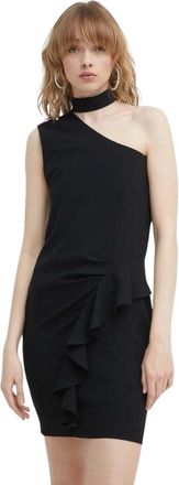 Iro Kami Jurk met Ruches en E&eacute;n Schouderband - Dames - Feestkleedjes - Zwart - S - Polyester - Kleedjes