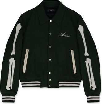 Amiri Rain Forest Varsity Bones Bomber Jacket